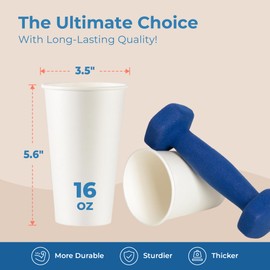 Fit Meal Prep 1000 Pack 16 oz Disposable Paper Coffee Cups, Premium White Hot Cups for Hot/Cold Beverage, Durable Thickened Paper Cup Bulk for Party, Office, Bussines, Home, Bistros, Events