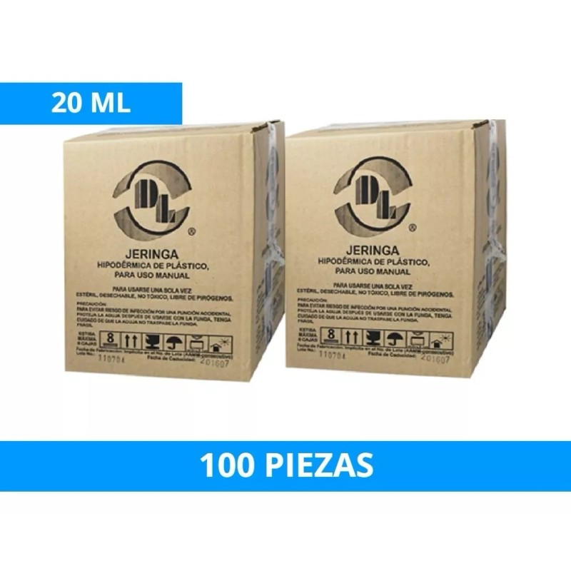 DL Jeringas 20ml Dl Esteriles Rellenar Cartuchos C/100 Piezas