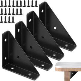 4Pcs Corner Bracket, Black Angle Bracket Corner Brace, Metal Corner Brackets, Triangle Corner Shelf Bracket, 66mm × 66mm Corner Braces for Wood, Table Cabinet Bed Corner Support Connector with Screws