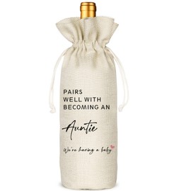 Pregnancy Announcement Wine Bag - Pairs Well With Becoming An Auntie, GENDER NEUTRAL Pregnancy Announcement Wine Bag, Baby Announcement to Auntie Wine Bag, Pregnancy Reveal(5SW19106)