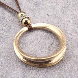 joymiao Funky Necklace for Women Brown Leather Choker Gold Circle Statement Bohemian Chunky Womens Long Necklaces Large Pendant Multi Layer Chain Boho Hippie Jewelry