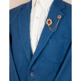 Knighthood Crowned Orange Stone With Spiral Orange Flower And Hanging Tassel Chain Collar Pin Brooch, Suit Stud, Shirt Studs, Lapel Pin Accessories for Men Women