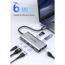 UtechSmart GN33A2 6 in 1 USB C to HDMI Adapter with 1000M Ethernet Port