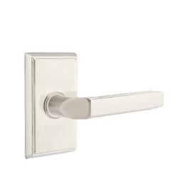 Emtek Passage Set, Rectangular Rosette, Milano Lever (Left Hand, Satin Nickel)