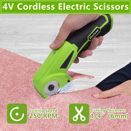 Cevhzoe Cordless Electric Scissors, 4V Rechargeable Mini Cardboard Cutter, with Charger Safety Lock Electric Box Rotary Cutter for Leather Carpet Plastic Cutting Sewing Crafting
