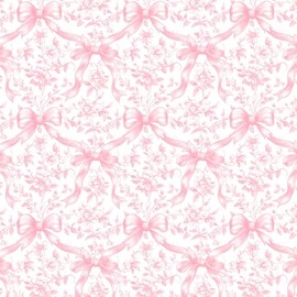 FYSUIMU Pink Bow Floral Peel and Stick Wallpaper Roll Coquette Pink Bowknot Flower Self-Adhesive Contact Paper Wall Decoration for Home Bedroom Bathroom Laundry Room, 17 in x 10 Ft