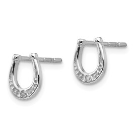 Solid 925 Sterling Silver Diamond Horseshoe Post Studs Earrings - 8mm x 7mm (.01 cttw.)