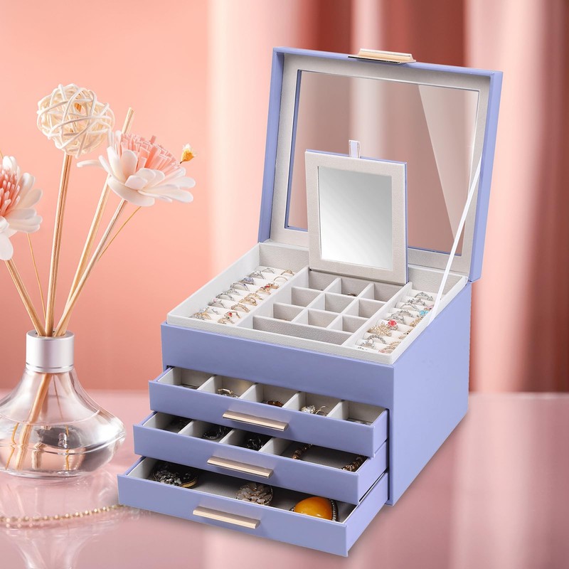 BOOVO Clear Lid Jewelry Box,4 Layers Jewelry Organizer Large Jewelry