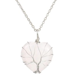 UYRVAPE Quartz Necklace Clear Women's Silver Chain Crystals Heart Shape Pendant Crystal Chain Tree of Life Natural Energy Gemstones Jewellery Women Gift Healing Stones Jewellery, 100% brand