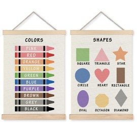 Supwhd Shapes Colors Posters for Classroom Wall, Shapes Colors Learning Poster Hanger Frame Wall Decor for Classroom Nursery Kids Room Playroom Preschool Decor, 16x24 Inches Set of 2