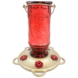 More Birds Red Vintage Hummingbird Feeder, Antique Glass Hummingbird Feeders for Outdoors, 5 Feeding Stations, 20 Ounces