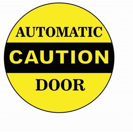 Automatic Door Safety Decal, 6 Inch Diameter, Black on Yellow, Two-Sided Glass Door Stickers, 2-Pack