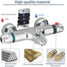 Chrome Thermostatic Shower Mixer ZAMERY Wall Mounted Shower Mixer Valve Anti Scald Tap Hot & Cold Water Mixer Intelligent Constant Temperature