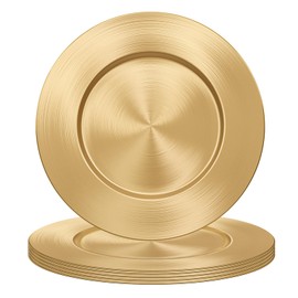 MAONAME Gold Charger Plates Set of 6, 13" Round Plate Chargers, Electroplated Chargers for Dinner Plates, Plastic Chargers for Table Setting, Wedding Decor
