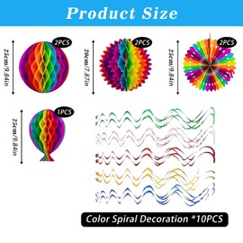 TICKLELY Children's Birthday Decoration - Birthday Decoration Rainbow, Party Decoration - Happy Birthday Garland, Bunting Birthday, Honeycomb Balls, Pompoms Decoration, Rainbow Decoration for Party