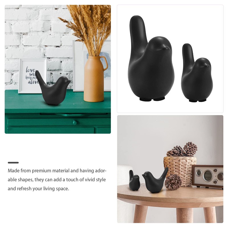 VORCOOL Set of 2 Black Ceramic Bird Figures Set, Modern