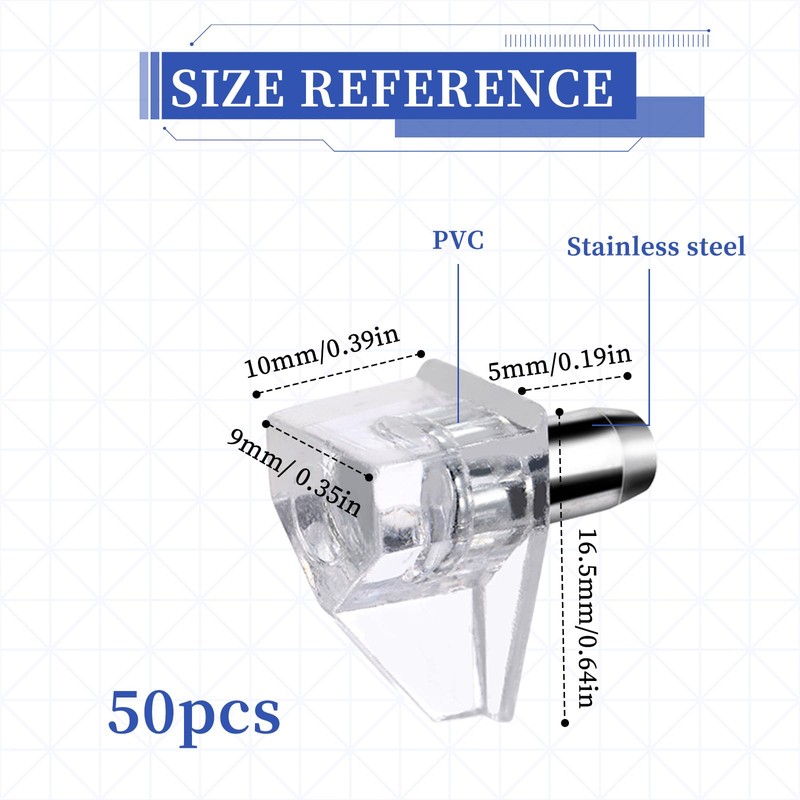 50pcs 3/16 Inch Shelf Support Pegs,Clear Plastic 5mm Shelf Pins,Shelf