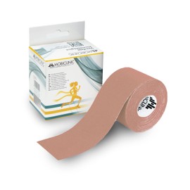 Mobiclinic® Fitness Kinesiotape, Mobitape, 5 cm x 5 m, Kinesiology Therapy, Tape Sport, Muscle Tightening, Hypoallergenic, Breathable, Waterproof, Kinesiology Tape, Colourful, Beige
