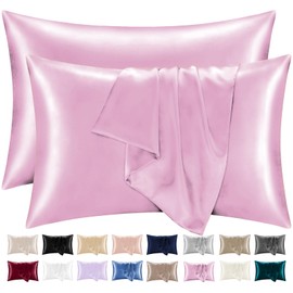Lazzaro Satin Silk Pillowcases for Hair and Skin - Hypoallergenic Silk Pillow Cases 2 Pack with Envelope Closure - Ultrasoft Standard Size Pink Silk Pillowcases (50 x 75 cm)