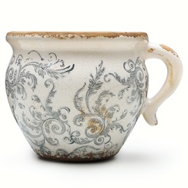 Vintage Flower Pot Rustic Planter Container with Handle Ceramic Ice Crack Plant Pot with Drainge Hole Decorative Planter for Indoor and Outdoor Tuscan Decor Vase Gardening Gift (Grey)