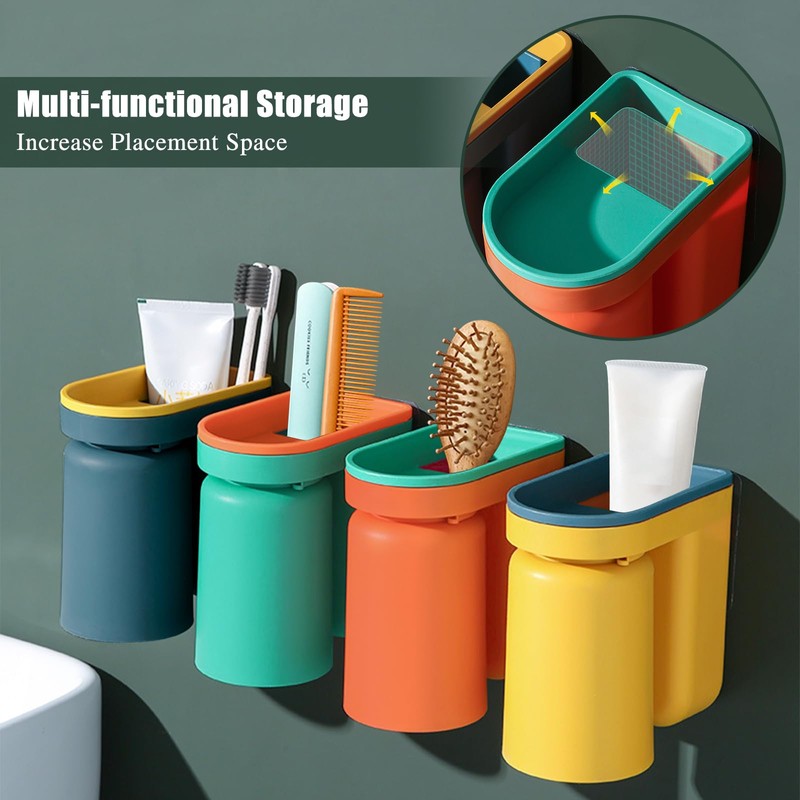HAIJSEVR 4Pcs Toothbrush Holder Wall Mounted with Cups, Stick-on Toothbrush