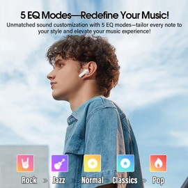 QXUFV Wireless Earbuds, Bluetooth 5.4 Headphones Multi-Function Touch Screen with 5 EQ Modes, 48H Ear Buds Bass Stereo with ANC Noise Cancelling/Transparency Mode, IPX7 Bluetooth Earbuds, Ivory White