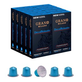 Grano Milano Decaffeinato - 100 Aluminium Coffee Pods Compatible with Nespresso Original line - Medium & Dark Roast Coffee Capsules Made in Italy