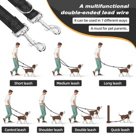 PET'S HUB Double-Ended Dog Lead, Large Size, 2m, Reflective, Adjustable Lengths, Hands-Free Running/Training, Leads for Dogs. (Black)