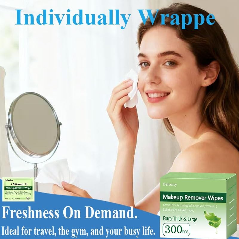 300 Count Makeup Remover Wipes Bulk, Individually Wrapped & Travel