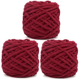 Chunky Chenille Yarn for Crocheting,Burgundy Fluffy Velvet Plush Thick Soft Chunky Chenille Baby Blanket Yarn for Crocheting Knitting Beginners 3 * 100g(Burgundy)