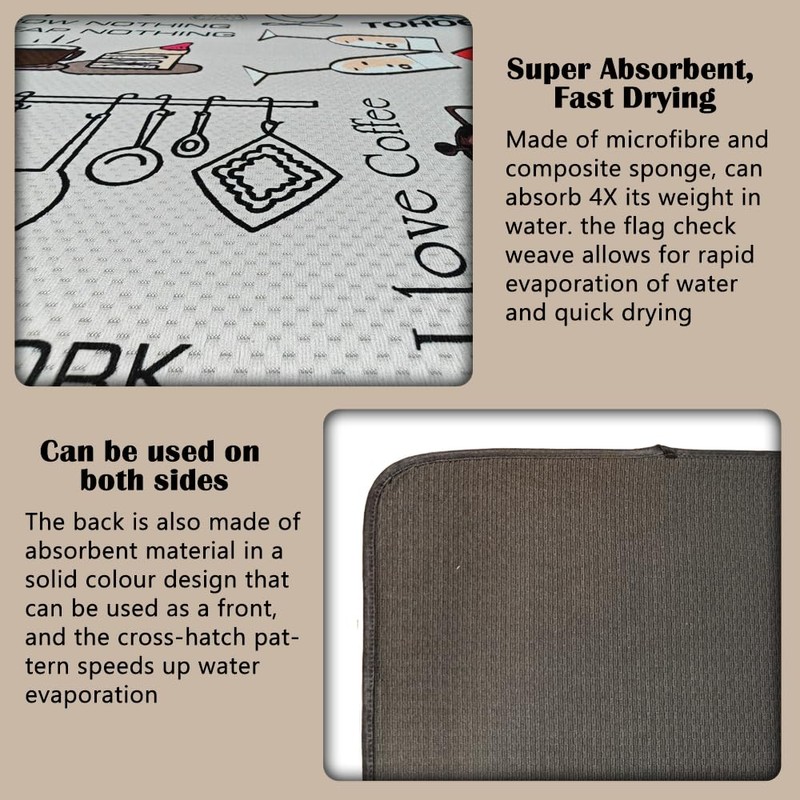 Haoh Drying Mat Kitchen Counter Microfibre Dish Drying Mat 45