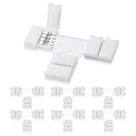 UBRAVE LED Strip Connector, 6 Pieces 10 mm 4-Pin LED Strip Corner Connector T-Shaped, LED Quick Connector for 10 mm Wide SMD 5050 RGB LED Strips, LED Strip Flexible Connection Cable