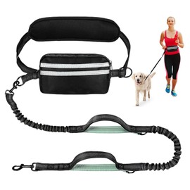 SWoob Waist Dog Lead Hands Free Flexi Slip Lead for Dogs with Bag and Back Pad for Running Jogging Dog Walking Accessories Fits Waist 29.52-51.97in（Grey Green）