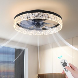 AHAWILL Flush Mount Ceiling Fan with Light, 15.7" Reversible, Dimmable, Noiseless, Small Bedroom Fan with Remote, Indoor Use,Black