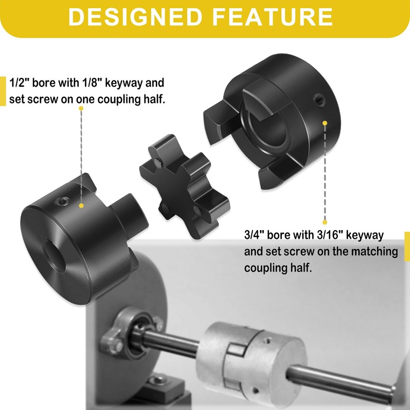 1/2" to 3/4" L075 Flexible 3-Piece L-Jaw Coupling Coupler Set