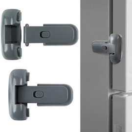 Child Proof Fridge Lock with Adhesive, 1" Refrigerator Freezer Door Latches Grey Freezer Latch to Keep Door Closed (2 Pack)