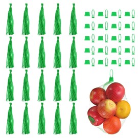 sourcing map 50pcs Egg Hatching Bags, 24 Inch Mesh Nylon Netting Reusable Produce Mesh Bags with Loop-Style Closures Strong Stretchable Plastic Seafood Boil for Fruits Vegetables, Green