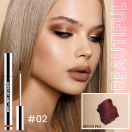 JUAAZIN Matte Lip Stain Peel Off Lip liner with Tweezer, Brown Peel Off Lip Stain, Long Lasting Waterproof Lipstick Lip Gloss Tattoo, Transfer-proof for All Skin Types, 0.12 fl oz 02#