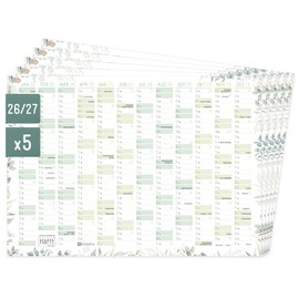 Häfft® 5 x Wall Calendar 2026 A4 Landscape "Gold Leaf" + Year Overview 2027 on the Back Chalkboard Calendar, Year Planner, Annual Calendar, Desk Calendar with Holidays - Sustainable and Climate