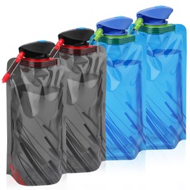 LEMONSTONE 4 Stück Faltbare Trinkflasche 700ML, Wiederverwendbare Trinkflasche, BPA-Frei, Trinkflaschen Faltbar für Wandern, Reisen, Abenteuer, Fitness (Schwarz & Blau)