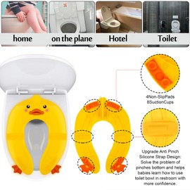 Asiento de entrenamiento plegable para ir al baño, asiento de entrenamiento portátil para niños y niñas, se adapta a la mayoría de inodoros, con ventosas antideslizantes, diseño de pato amarillo, actualización 2021