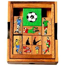 Khun Pan Foot Ball, Escape Puzzle Game Medium in a Wooden Box, Puzzle Wood Sliding Game with Football Figures, Puzzle Box, Khun Phaen, Parking, Concentration Entertainment Game, Travel Game