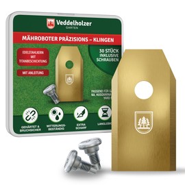 Veddelholzer 30 Durable Robotic Lawnmower Blades Made of Stainless Steel with Titanium Coated Robotic Lawnmower Replacement Blade Compatible with Gardena, Husqvarna, Yardforce and Much More Includes