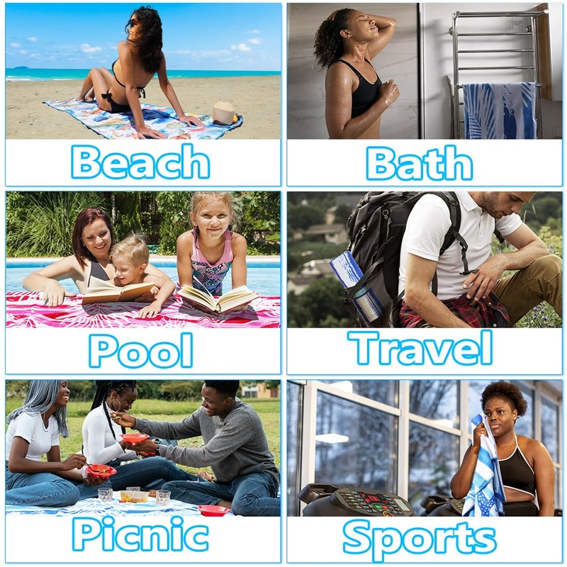 Microfiber Lightweight Beach Towel Sand Free Quick Dry Absorbent Thin