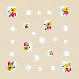 24PCS Square Press on Toenails Short False Toenail with Flower Leaf Design Summer False Toenails Floral Full Cover Acrylic Toenails Glossy Glue on Toenails Cute Stick on Toenails for Women