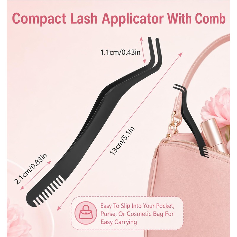 2 Pcs Eyelash Tweezers, Lash Applicator Tool with Comb for