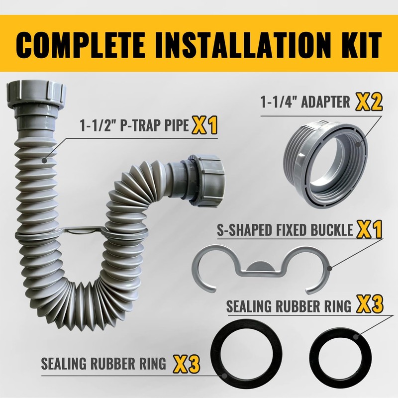 VIVIDA Sink Drain Pipe 1-1/2", Flexible Drain Pipe, 7.5"-17.7" Expandable