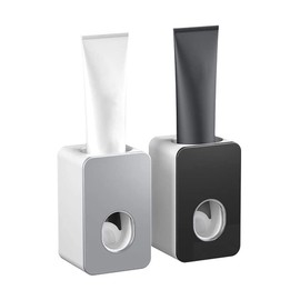 Toothpaste Squeezer Holder, 2 Pieces Automatic Toothpaste Squeezer, Wall Mounted Toothpaste Dispenser, Wall Mounted Toothpaste Holder, for Shower, Bathroom, Sink (Black + Grey)
