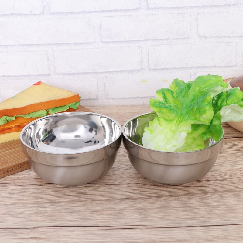 Operitacx 4pcs Double Layer Stainless Steel Bowls Bowls Non- Snack