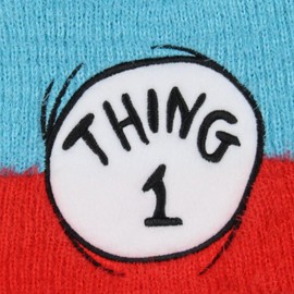 Dr. Seuss The Cat in The Hat Thing 1 and Thing 2 Embroidered Patches Adult Cuffed Fuzzy Yarn Beanie